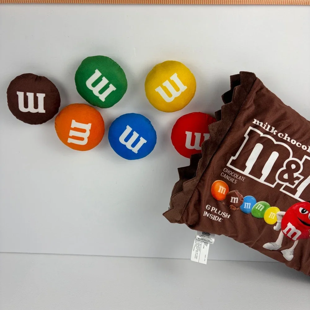 M&M's Milk Chocolate Candy Bag Plush Pillow with 6 Mini Plush Candies Iscream